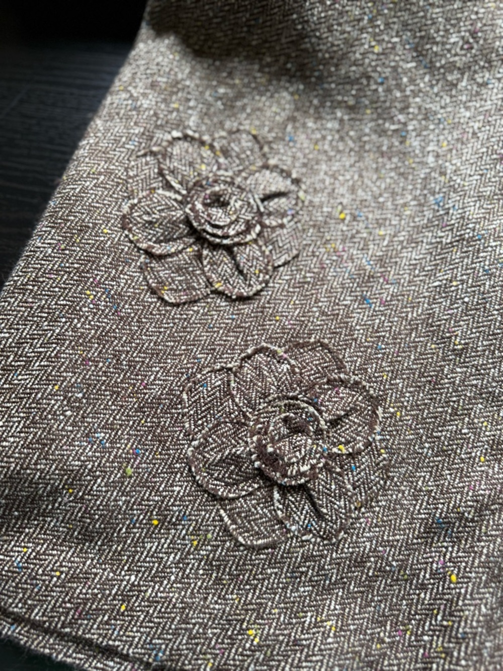 George Brown Herringbone Tweed Skirt Size 4 A-Line Floral Appliqué Lined - Picture 6 of 8